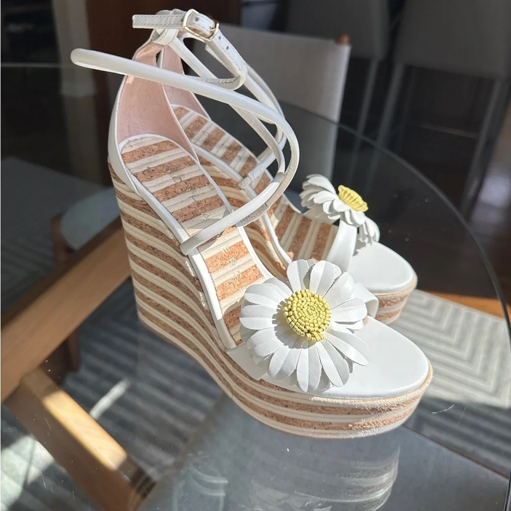 Sophia Webster Margarita 140MM Leather Cork Wedge Sandals 38 - Picture 8 of 9
